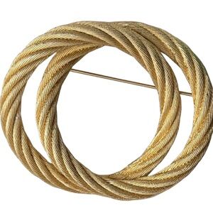 Vintage Christian Dior Gold Plated Twisted Double Circle Brooch Signed
